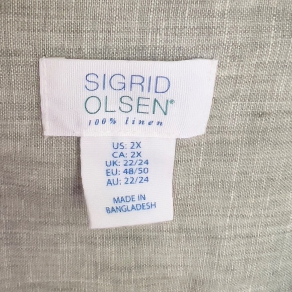 Sigrid Olsen 100% linen button up shirt 2X green roll tab sleeves minimalist - Picture 4 of 6